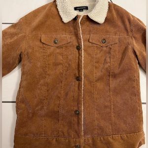 Brown corduroy fuzzy jean jacket